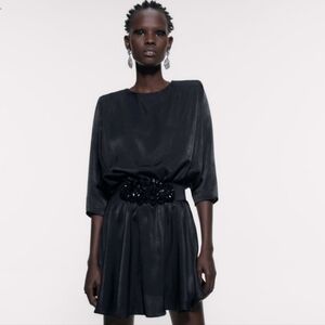 Zara Black SatimDress with Emb